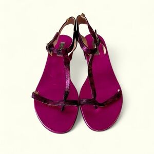 Sarah Jessica Parker SJP Metallic Purple T Strap Sandals